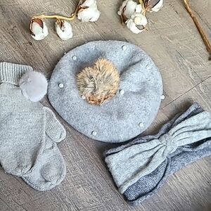 H&M Gray Kids Winter Accessory Set ear warmer mittens beret beanie